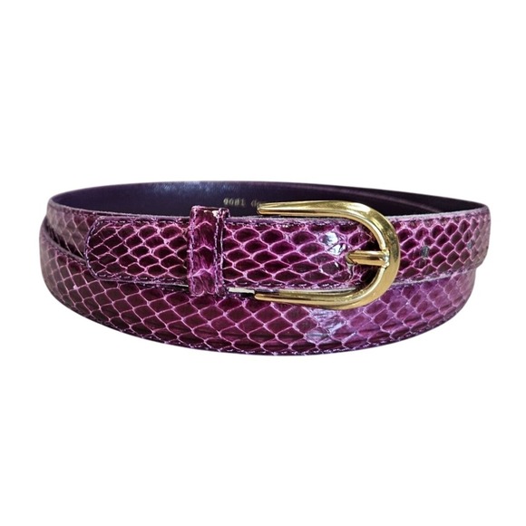 Source Unknown Accessories - Genuine Snakeskin Thin Belt With Gold Buckle Purple L Basic Classic‎ Old Money